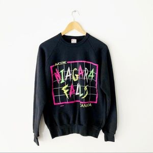 90s Black and Neon Niagara Falls Crewneck Sweatshirt